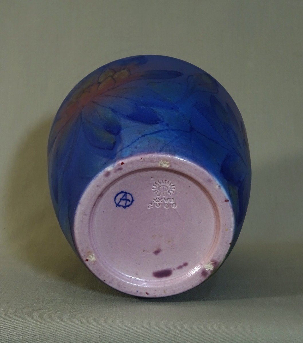 Rookwood Pottery 1927, Louise Abel Vase With Purple-blue Matte Glaze, Waterlily Decoration, Arts And Craft Cincinnati Ohio-photo-7