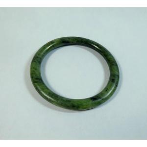 Old Round Section Spinach Green Jade Bracelet, 19th Century