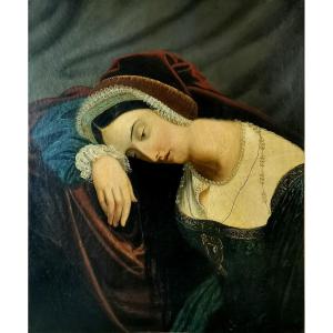 Early 19th Century Empire Period Oil On Canvas Painting, Young Woman Of Pensive Quality