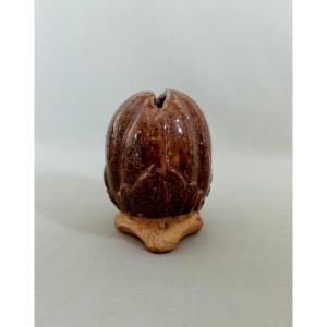 19th Century Piggy Bank In The Shape Of Acorn, Glazed Earth Work Ligron Or Bonnétable (sarthe).