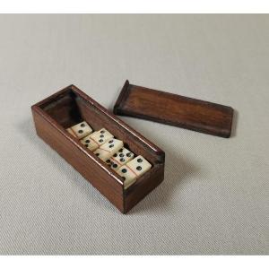 Jeu de Domino Miniature Ancien, XIXe Siècle. Boîte en Palissandre 