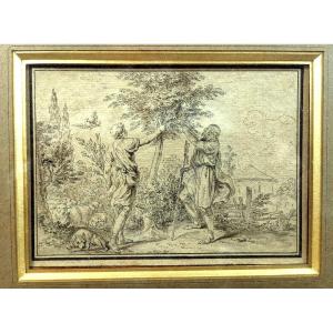 Jean Baptiste Leprince, 18th Century Wash Drawing, Bird Hunters, Comte De Bessas De La Mégie