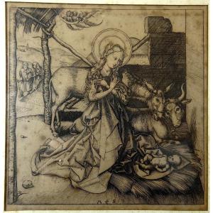 La Nativité, Burin Engraving By Martin Schongauer, Birth Of Jesus, The Crib,  Armand-durand