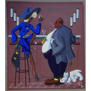 Claude Coullet, Gouache Dessin Caricature, Bars De Luxe, A l'Ami Généreux, Chez Lignières 1944