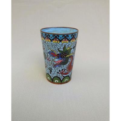 China XIX Bronze Cloiso Vase Decor Dragons & Sacred Pearl
