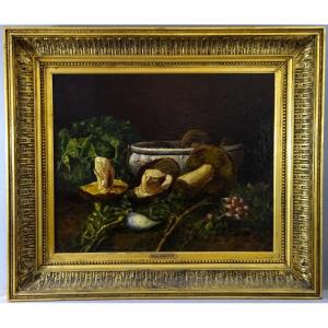 Jules Contant, Bordeaux Painter, French School Of The XIXth Century, Still Life With Cepe De Bordeaux, Cabbage, Radish & Turnips