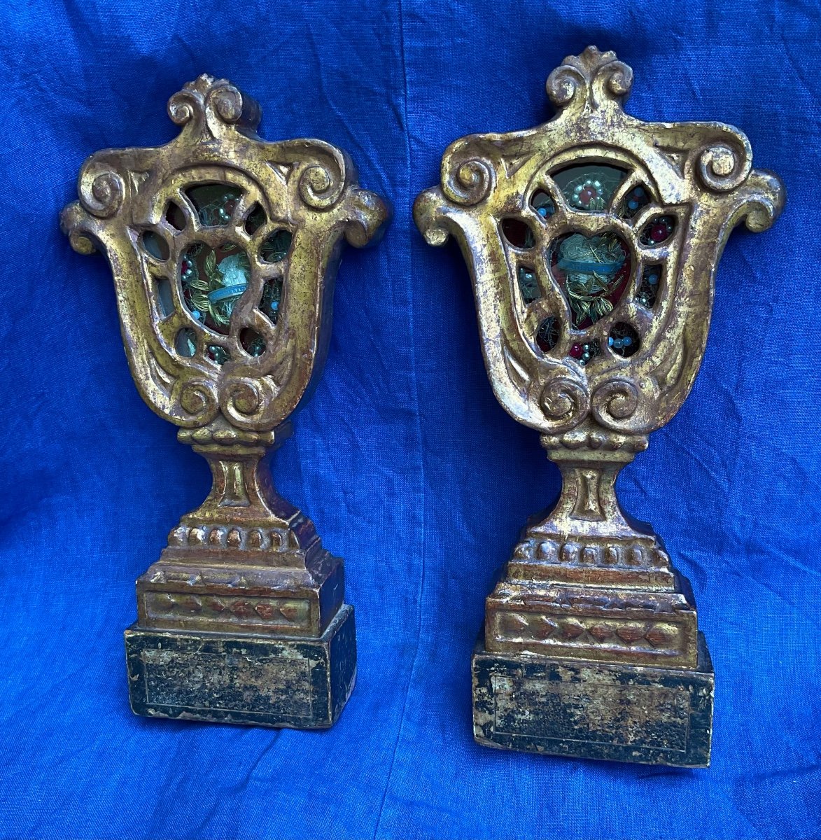 Pair Of Monstrances - Reliquaries In Gild  Wood, Italy Eighteenth Century-photo-2