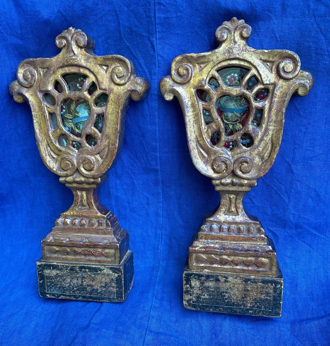 Pair Of Monstrances - Reliquaries In Gild  Wood, Italy Eighteenth Century