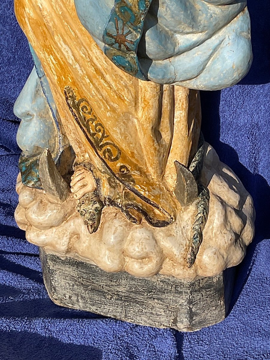 « la Sainte Vierge Apocalyptique” En Bois Sculpté, Espagne Ou Portugal , XIXe-photo-2