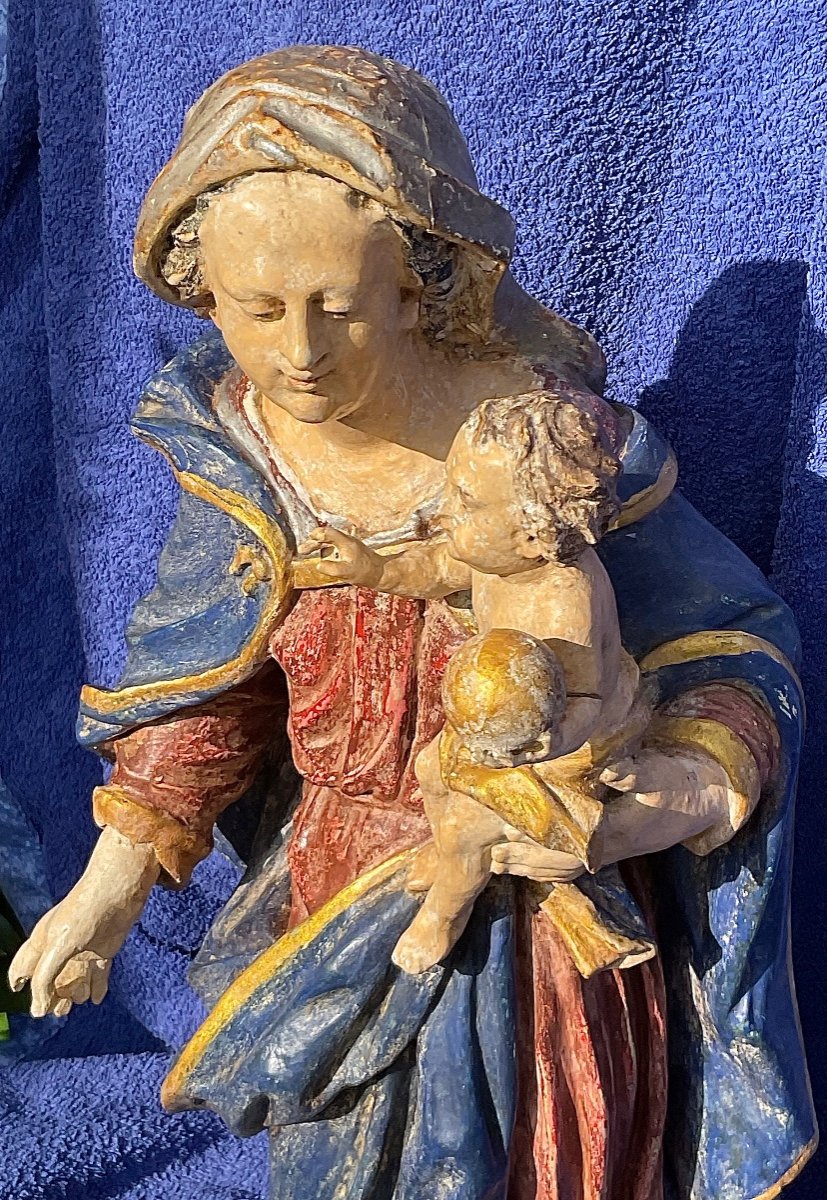 Virgin And Child, Polychromed Carved Wood, South Germany, 18th Century-photo-3