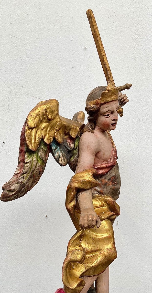 Arche-ange Saint Michel , Bois Sculpté Et Polychromé, Autriche Ou Tirol De Sud, XVIIIe-photo-4