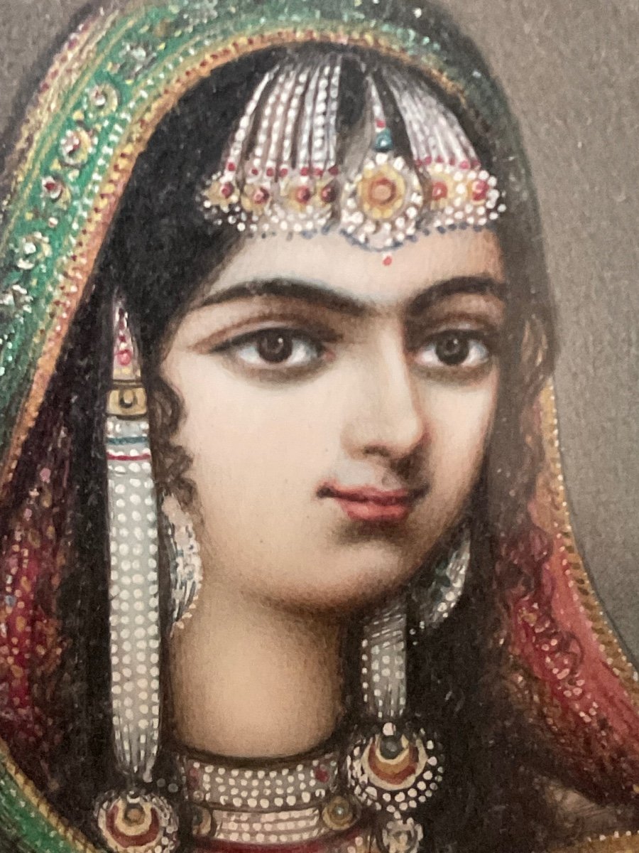 Sept Miniatures Moghols: Portraits De Beghum Zeenat Mahal Et De Sa Famille , XIXeme-photo-4