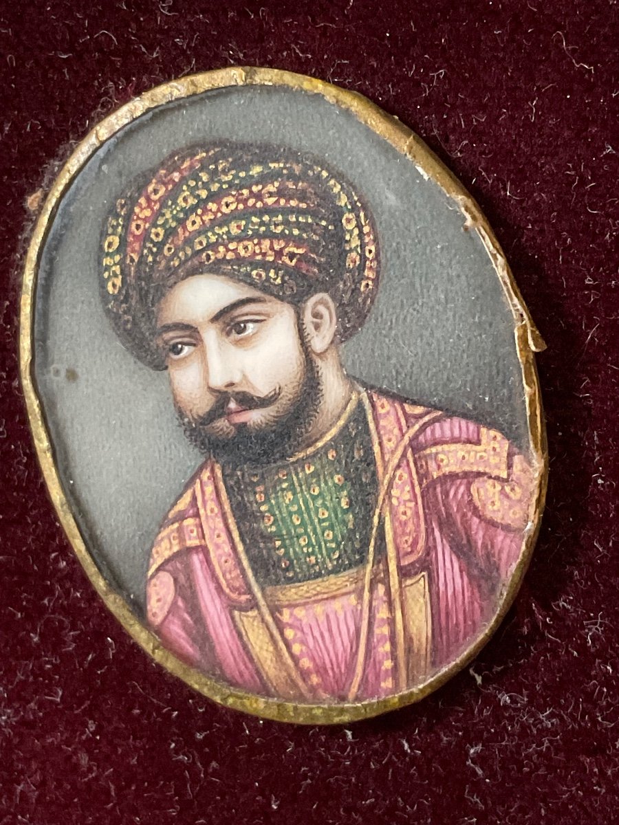 Sept Miniatures Moghols: Portraits De Beghum Zeenat Mahal Et De Sa Famille , XIXeme-photo-1