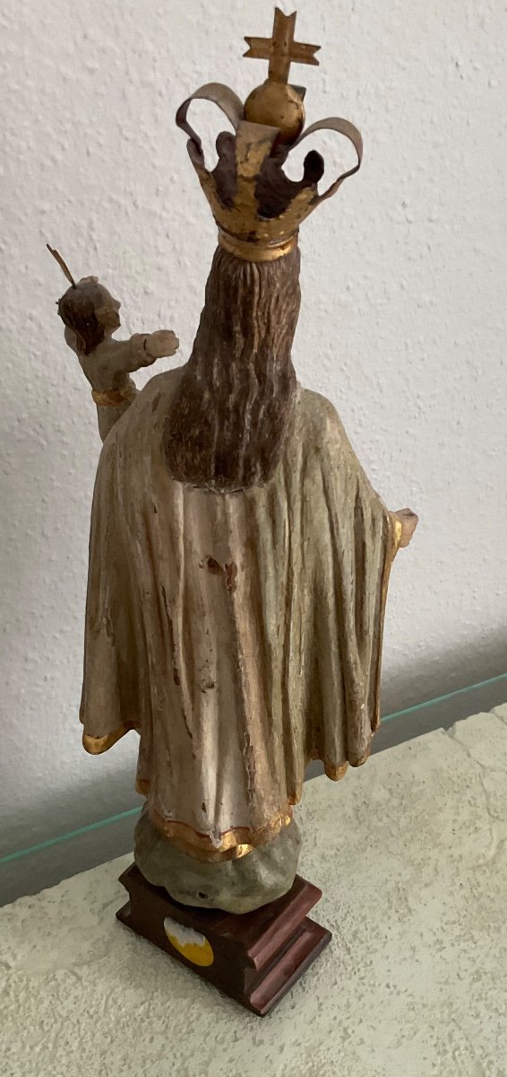 Vierge à L’enfant En Bois  Sculpté, Peint Et Couronné (métal ),colonial XIXé-photo-2