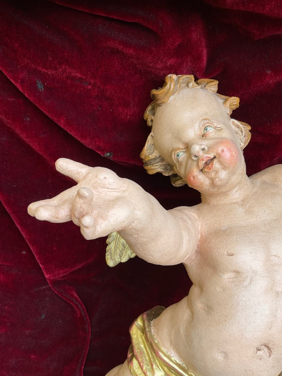 Altar Angel In Carved And Painted Wood, Munich (germany), 18th Century-photo-2