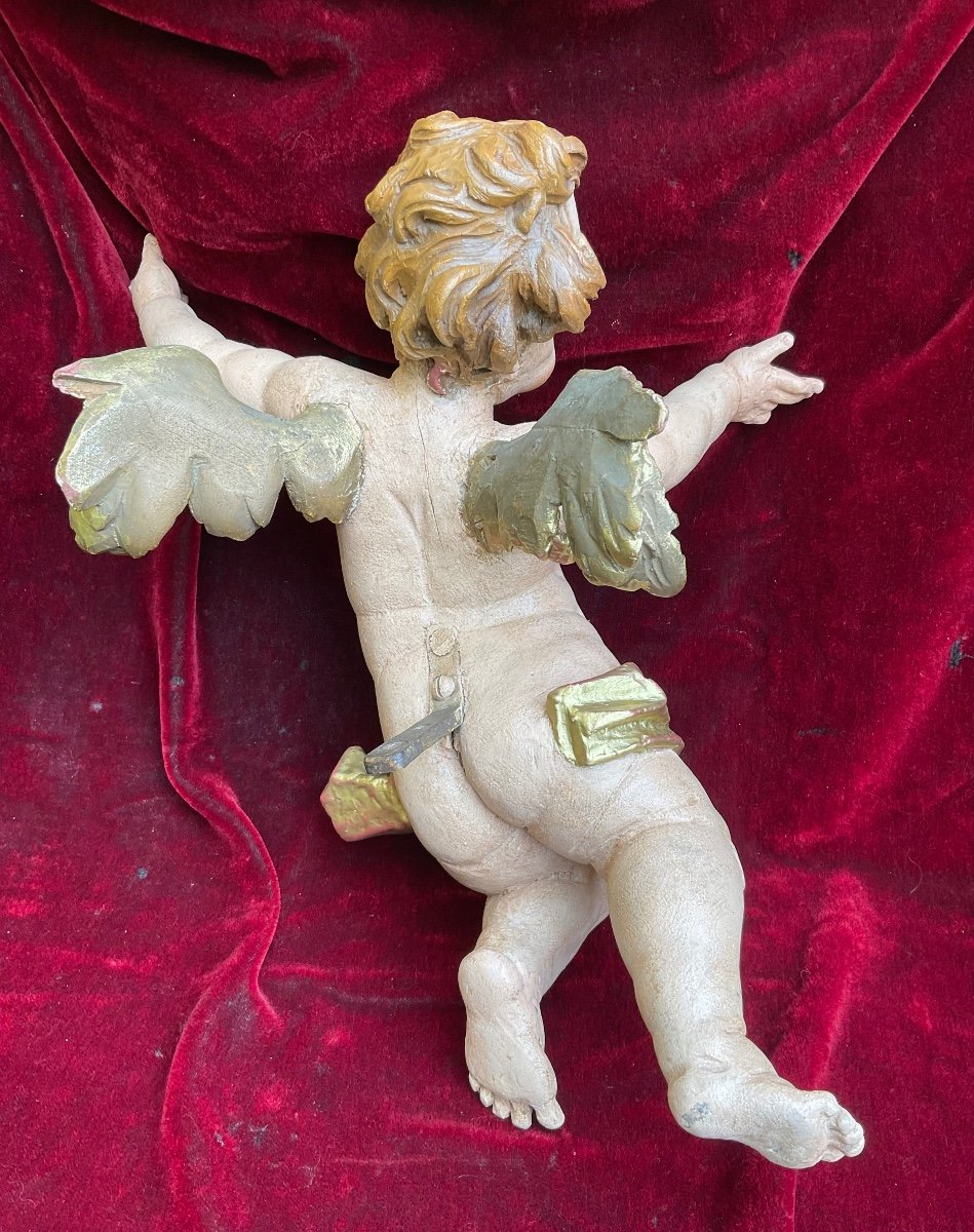 Altar Angel In Carved And Painted Wood, Munich (germany), 18th Century-photo-3