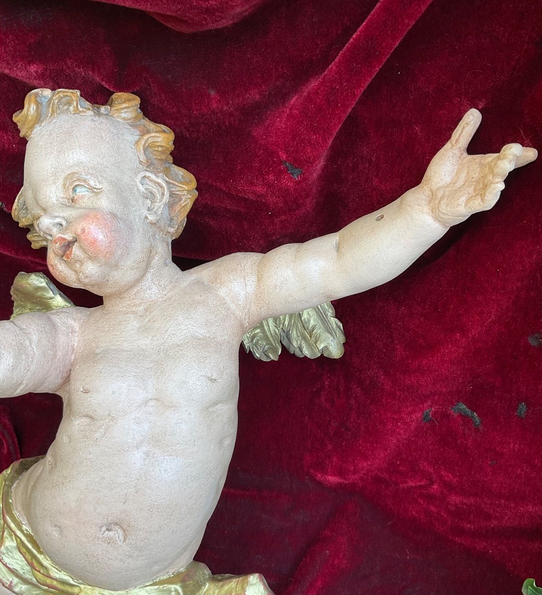 Altar Angel In Carved And Painted Wood, Munich (germany), 18th Century-photo-1