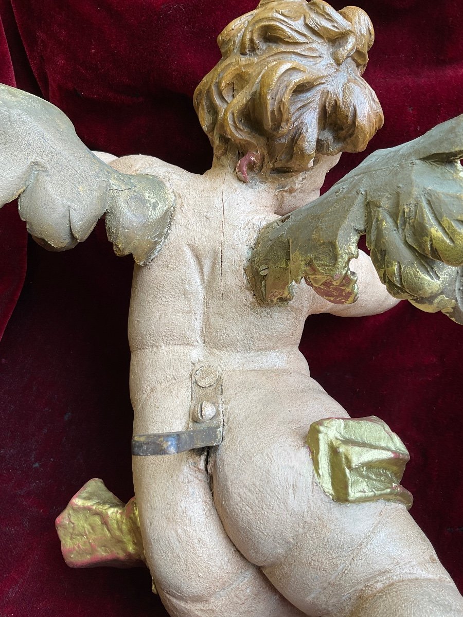 Altar Angel In Carved And Painted Wood, Munich (germany), 18th Century-photo-3