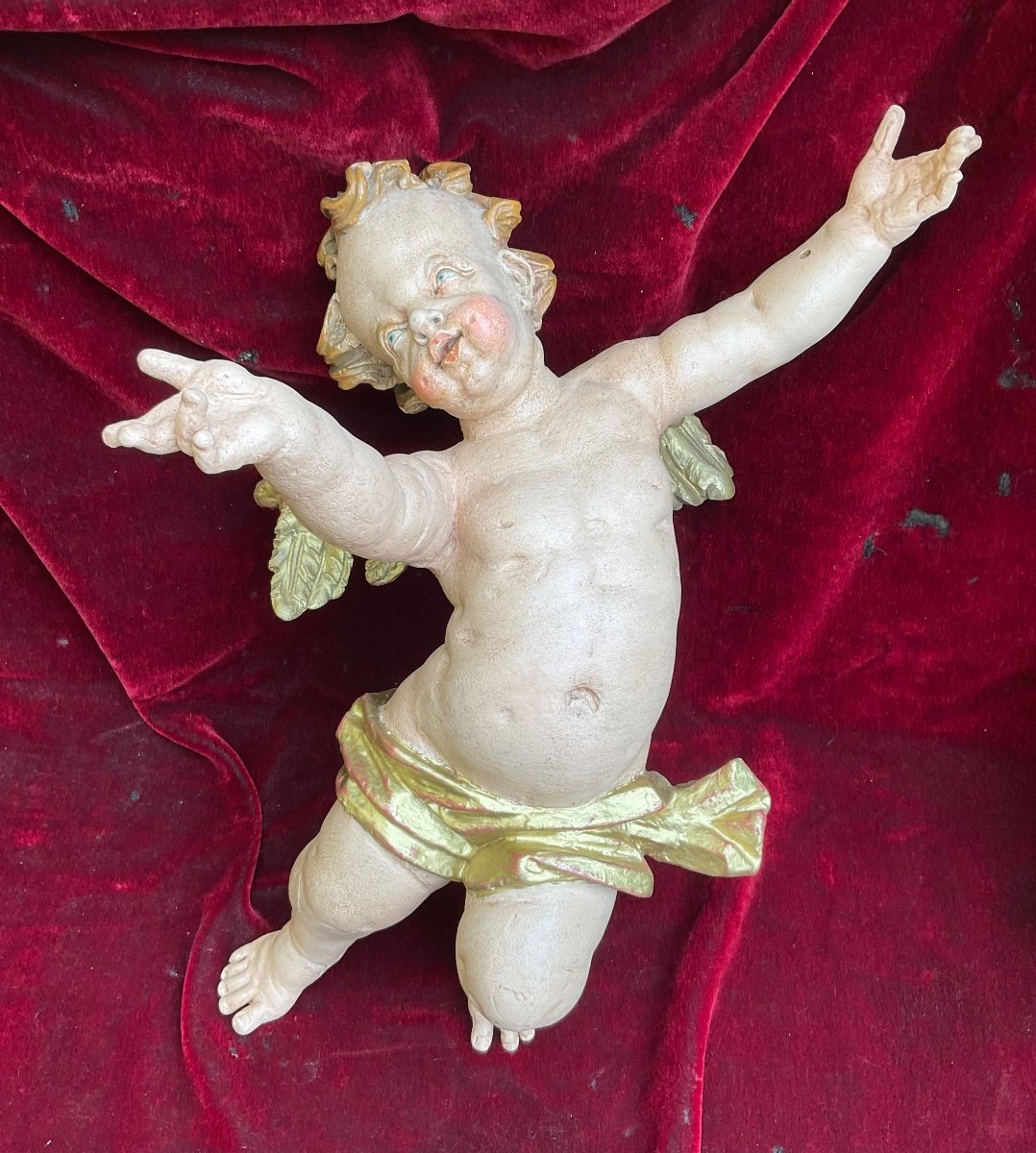 Altar Angel In Carved And Painted Wood, Munich (germany), 18th Century