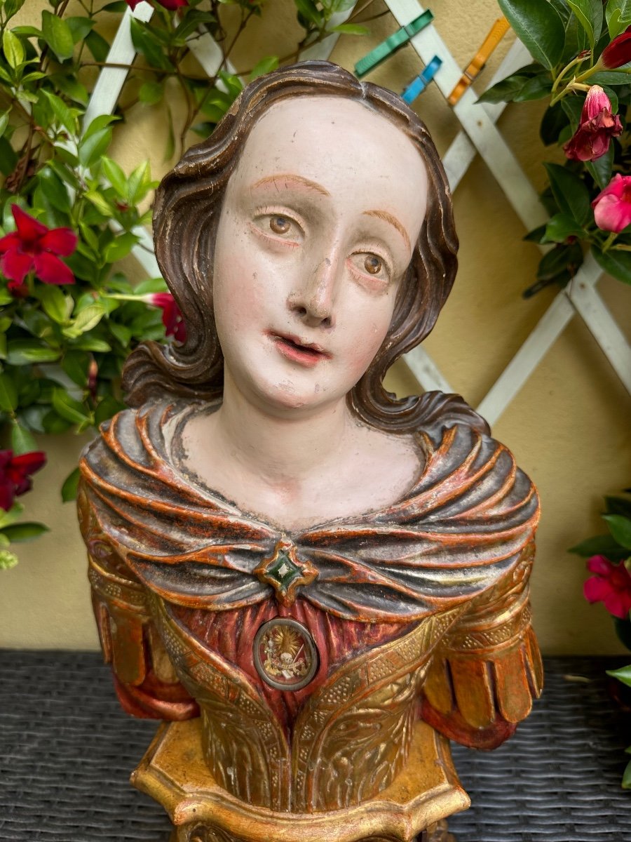 Buste - Reliquaire De La Sainte Marie Madeleine En Bois Sculpté, Allemagne De Sud,xviiie-photo-2