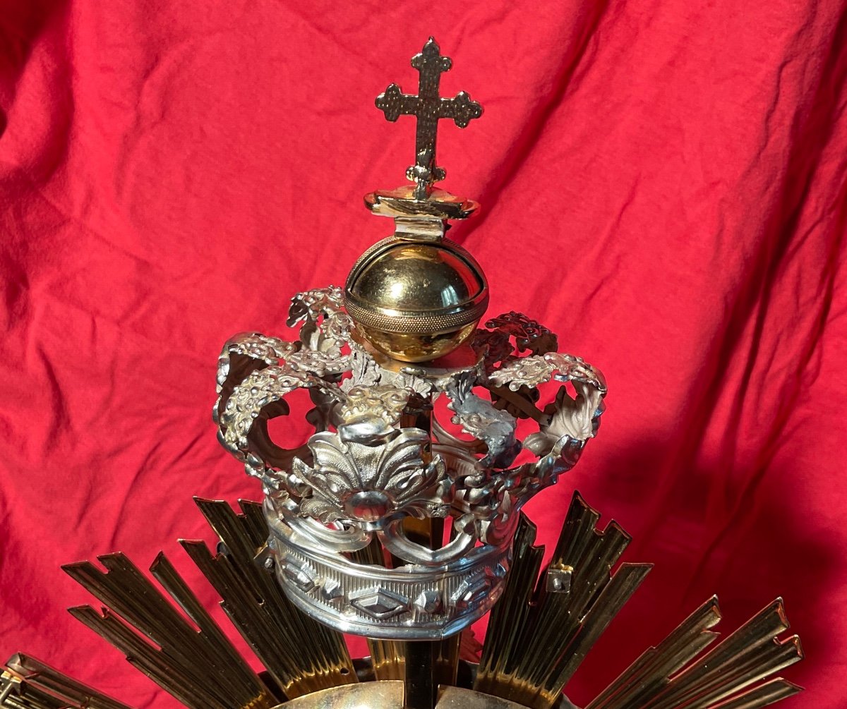 Ostensoir ( Monstrance) En Laiton Doré Avec Applications En Argent, France Début XXème Siècle -photo-4