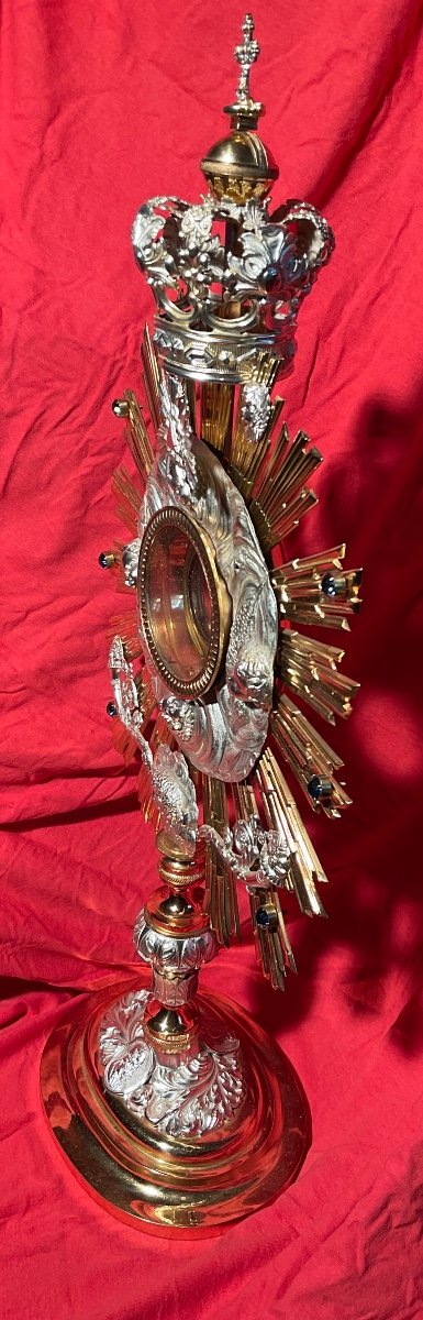 Ostensoir ( Monstrance) En Laiton Doré Avec Applications En Argent, France Début XXème Siècle -photo-6