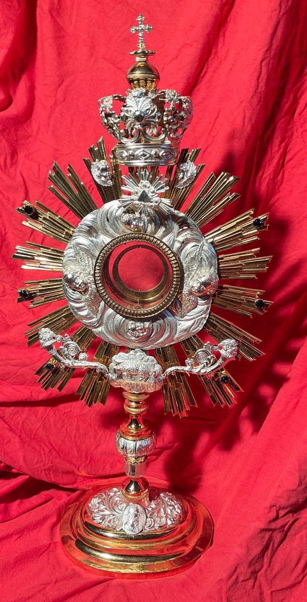 Ostensoir ( Monstrance) En Laiton Doré Avec Applications En Argent, France Début XXème Siècle -photo-7