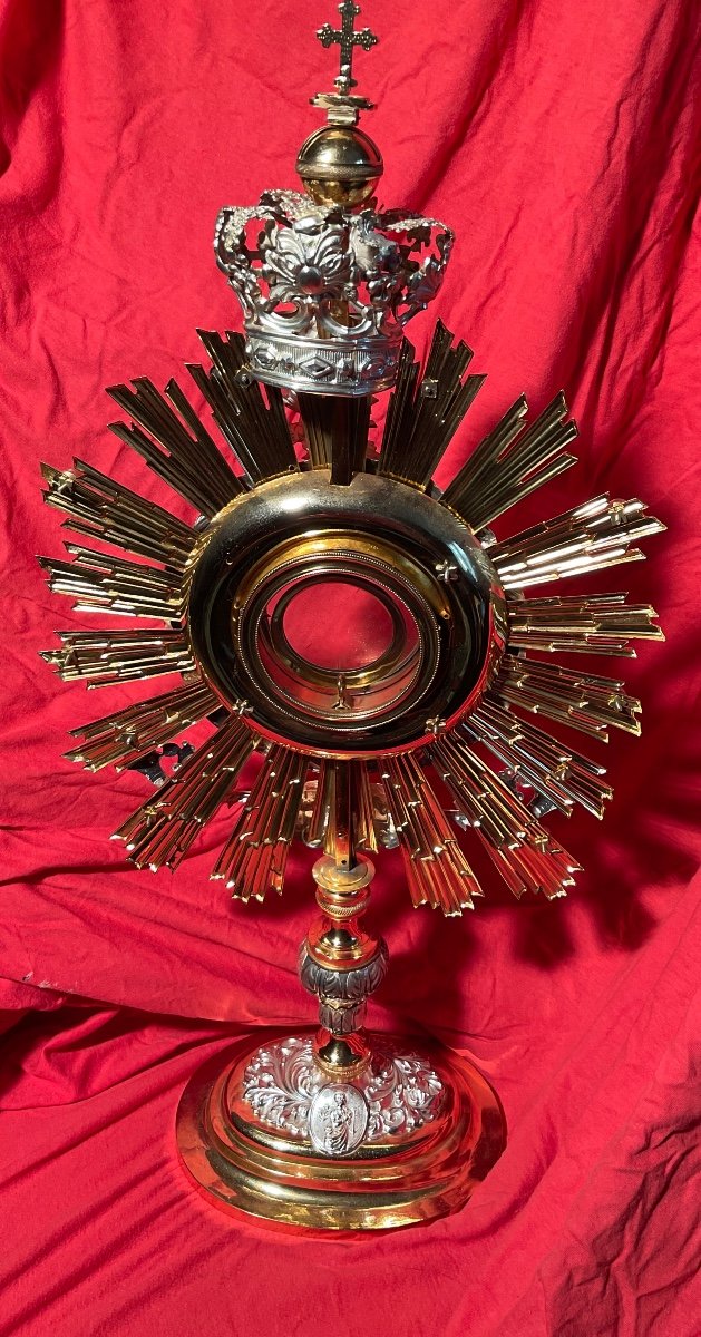 Ostensoir ( Monstrance) En Laiton Doré Avec Applications En Argent, France Début XXème Siècle -photo-8