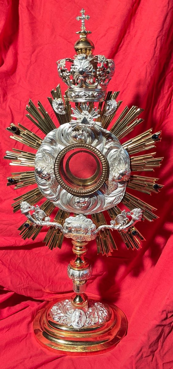 Ostensoir ( Monstrance) En Laiton Doré Avec Applications En Argent, France Début XXème Siècle 