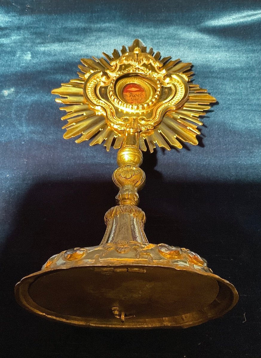 Monstrance - Reliquary "s. Roch", Gilded Copper With Authentic, Tyrol 18th Century -photo-2