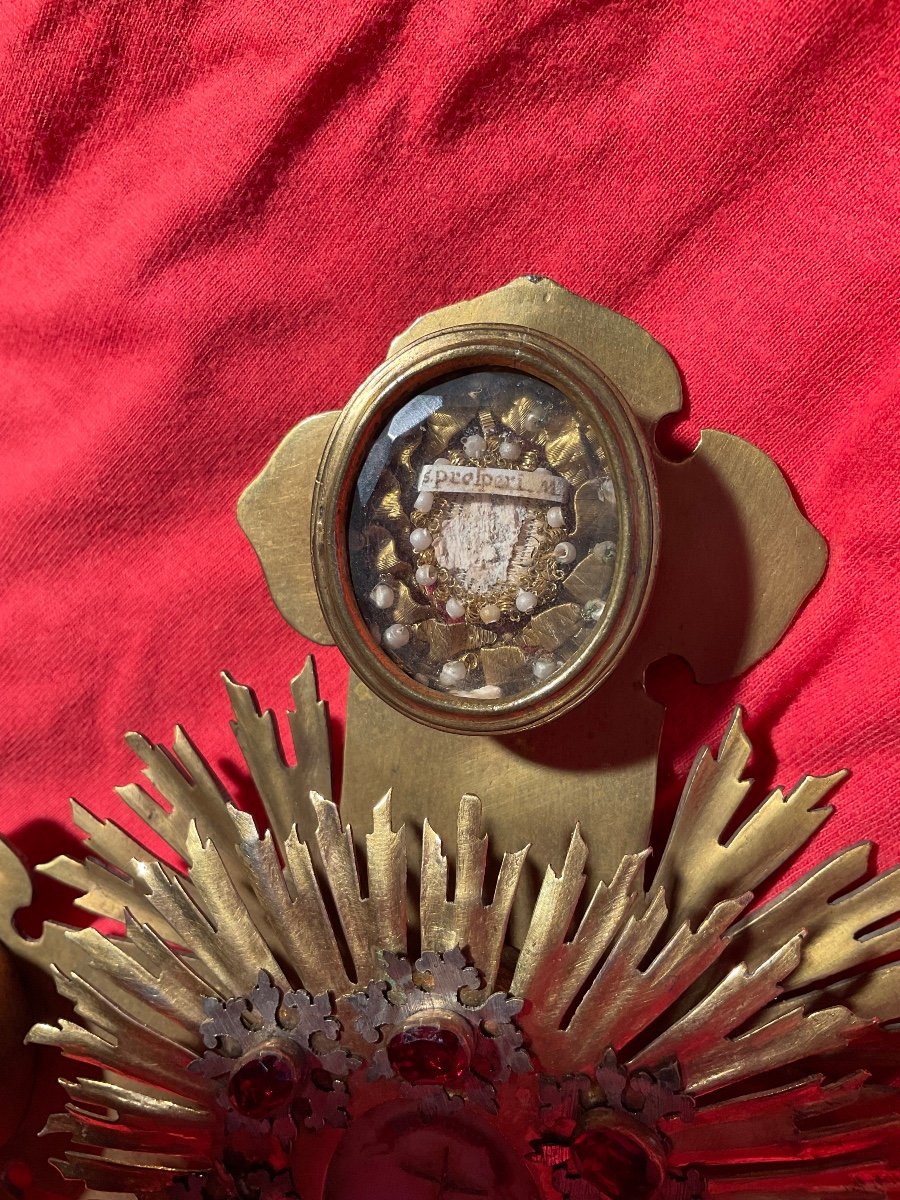 Monstrance - Reliquary Of The Holy Cross And Relics Of Saints/martyrs, Gilded Copper, 18th Century-photo-3