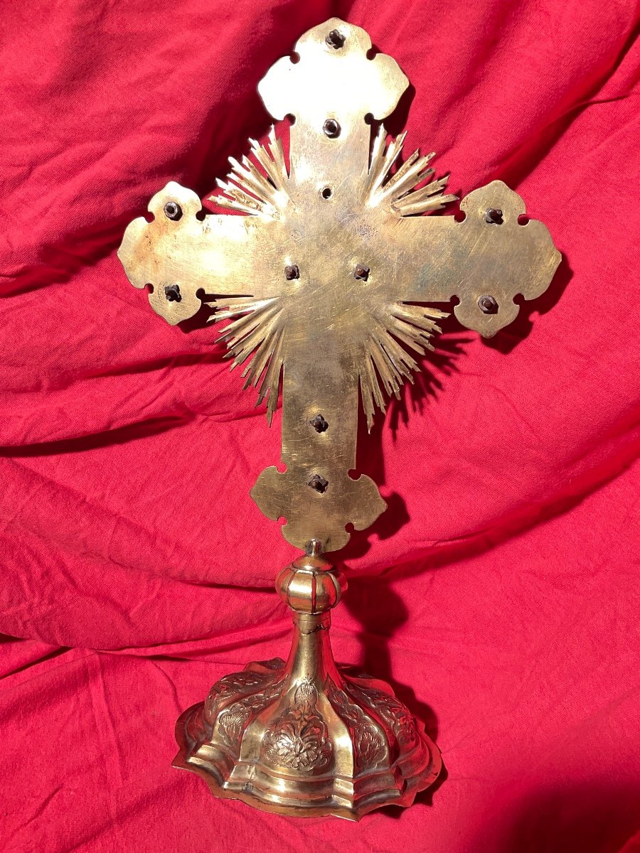 Monstrance - Reliquary Of The Holy Cross And Relics Of Saints/martyrs, Gilded Copper, 18th Century-photo-4