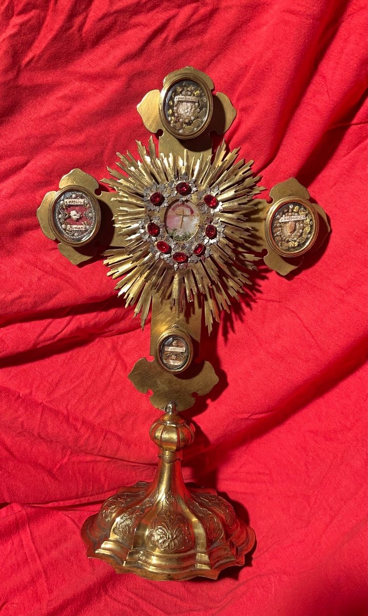 Monstrance - Reliquary Of The Holy Cross And Relics Of Saints/martyrs, Gilded Copper, 18th Century-photo-5