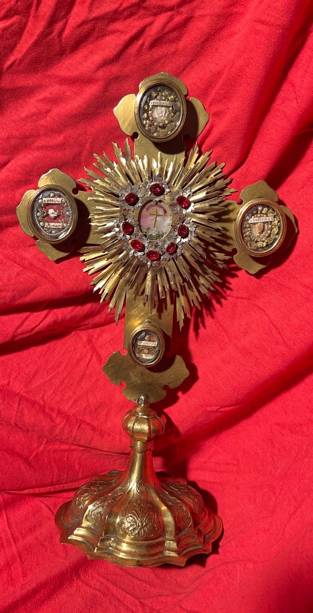 Monstrance - Reliquary Of The Holy Cross And Relics Of Saints/martyrs, Gilded Copper, 18th Century