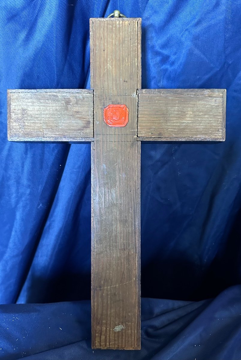 Wooden Cross-shaped Reliquary: The Holy Nail And Relics Of Saints, Austria 19th Century-photo-2