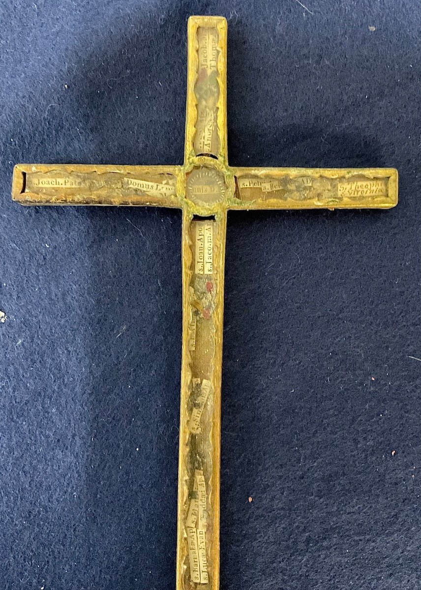 Cross - Reliquary In Gilded Brass Housing Relics Of Saints And Martyrs, France 19th Century-photo-2