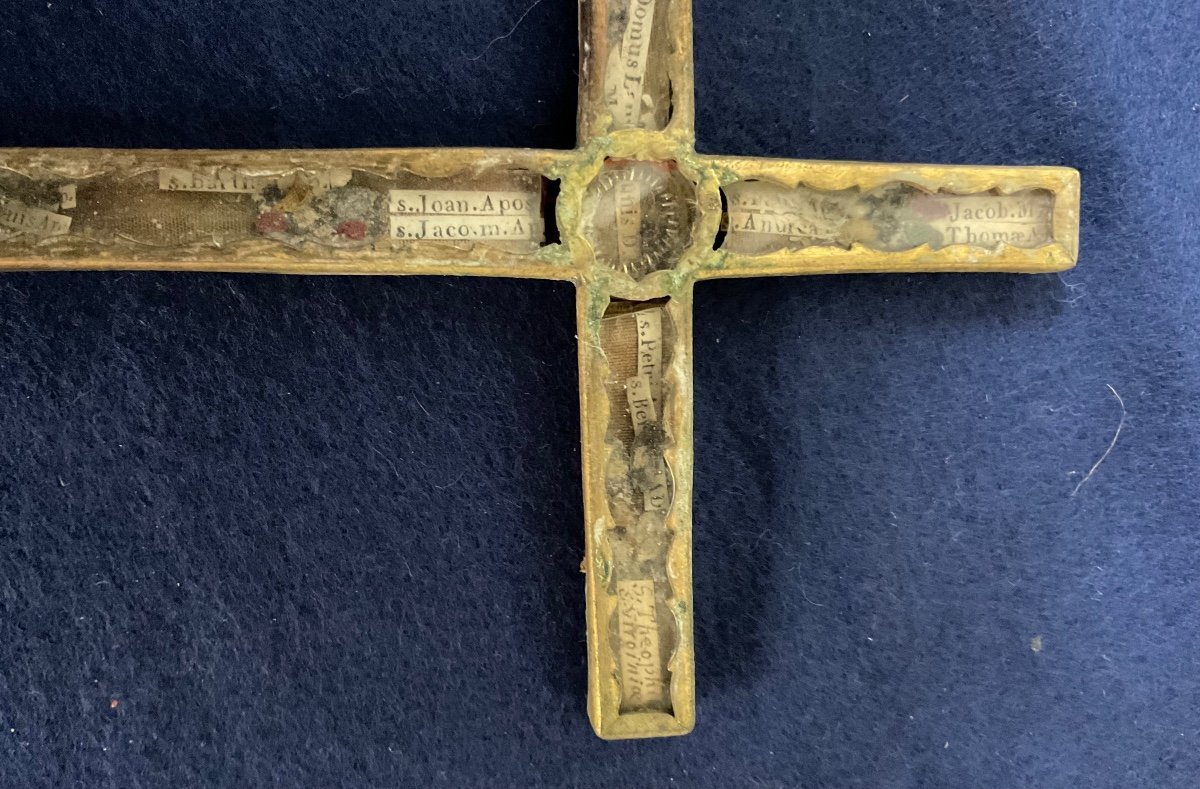 Cross - Reliquary In Gilded Brass Housing Relics Of Saints And Martyrs, France 19th Century-photo-3