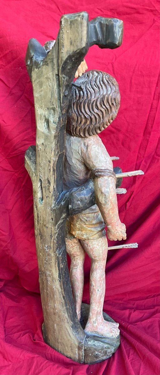 « Saint  Sébastien Martyr » , Bois Sculpté,peint, L’Allemagne De Sud, époque Gothique (ça.1500)-photo-3