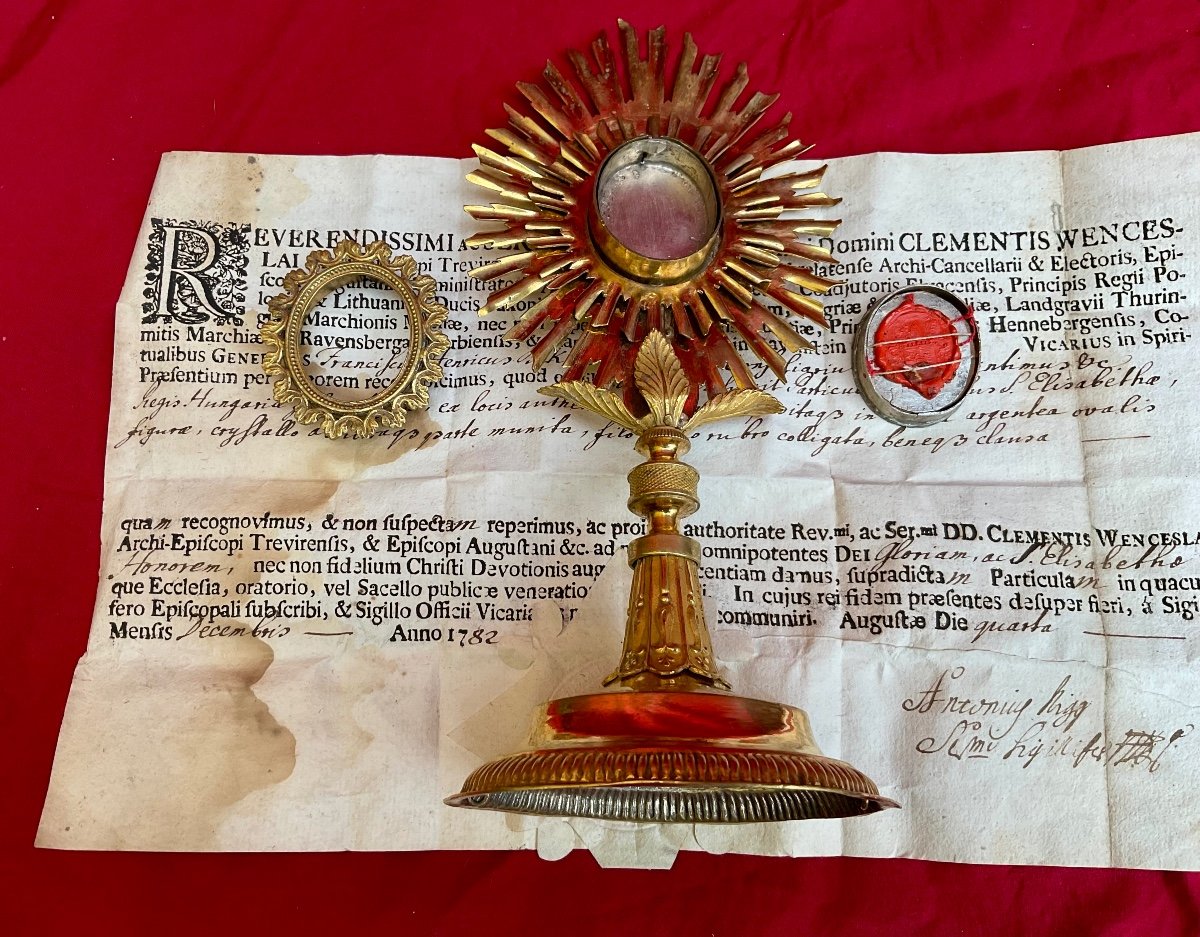 Monstrance - Reliquaire „ S. Elisab.R.H.V.» ( Elisabeth Reine De Hongrie), Cuivre Doré ,XVIII-photo-2