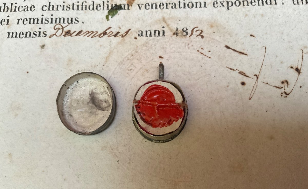 Capsule- Reliquaire (encolpion) De La Sainte Marguerite De Cortona Avec Identhique Anno 1852-photo-4