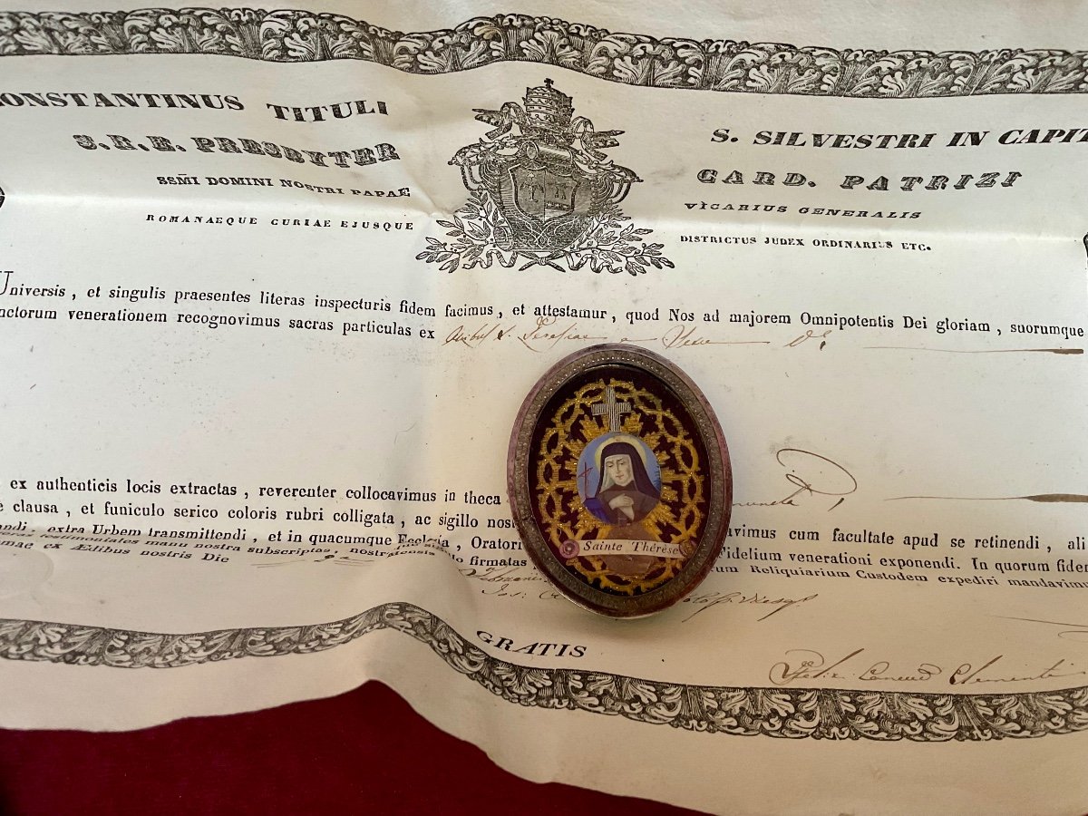 Capsule- Reliquary (silver) Of Saint Therese With Its Episcopal Authentic, Rome 1844