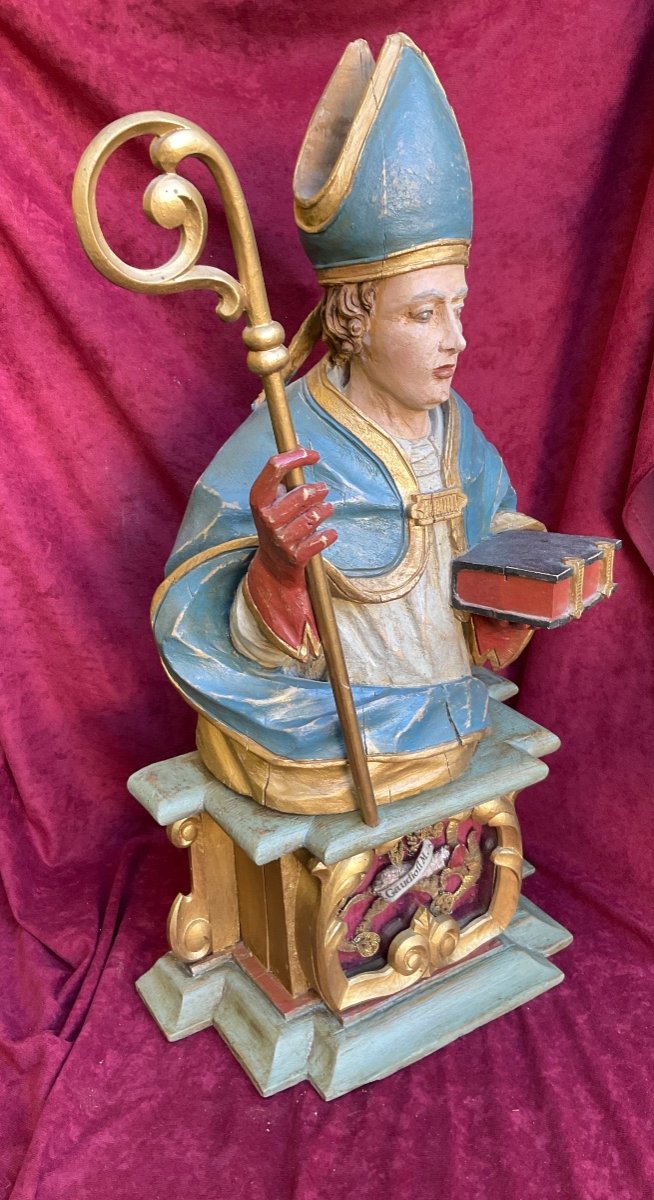 Bust - Reliquary "s. Gaudiosi M." Archbishop And Martyr In Naples, Carved Wood, Italy 19th Century-photo-6