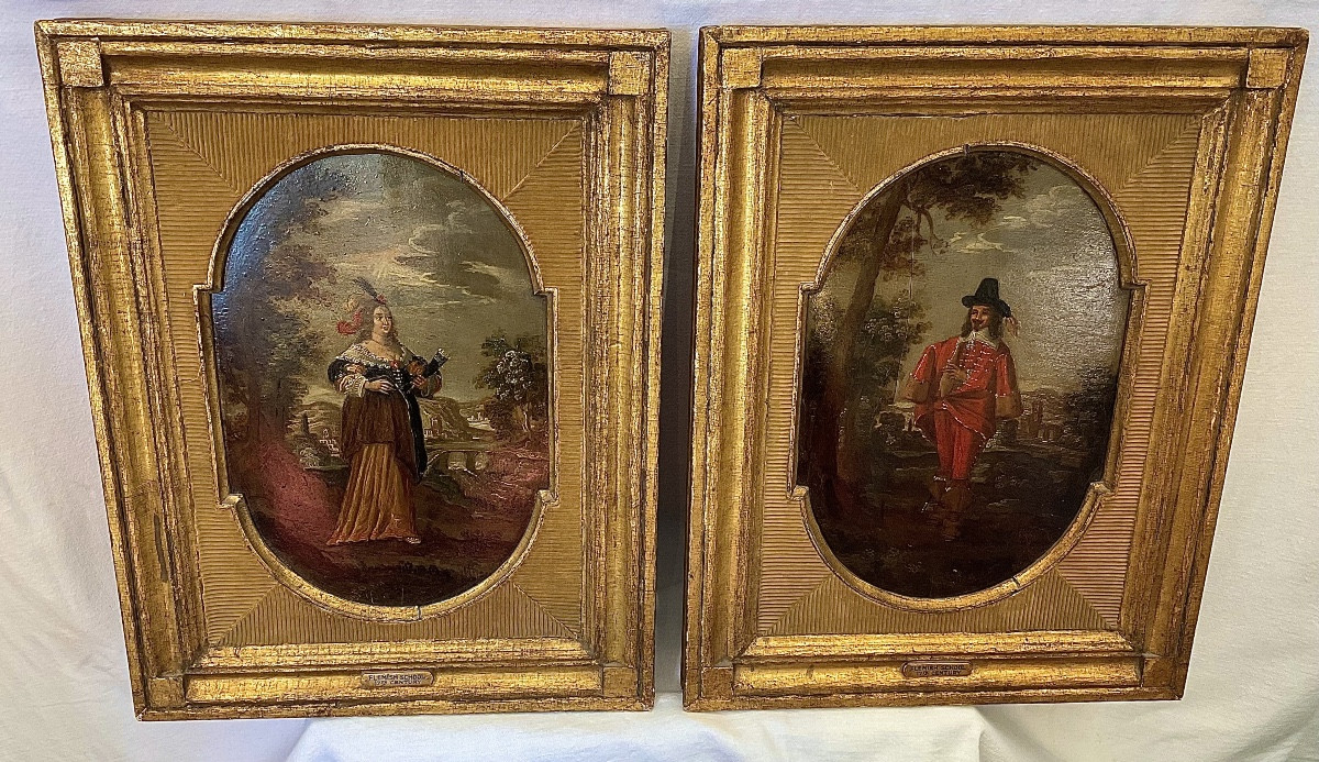 Deux Portrait : L’homme Et Femme En Costume De Nobles, École  Flamande, XVIIe