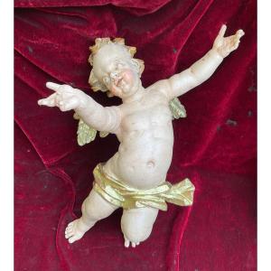 Altar Angel In Carved And Painted Wood, Munich (germany), 18th Century