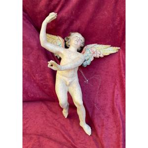 Ange « masculin « aillé , En Bois Sculpté , Peint Italie , Fin XVIIIème