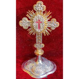 Monstrance - Reliquaire De La „ Vraie Croix“ En Métal Doré,argenté, Allemagne XVIIIe