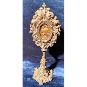 Monstrance - Reliquary “s. Concordi M., S. Victoria M.” In Silvered Bronze, 19th Century