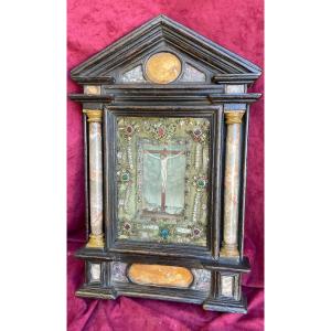 Tabernacle  ( Pietra Dura )- Reliquaire : Jésus C. Peint Et Reliques De Saints , Italie  XVIIIe