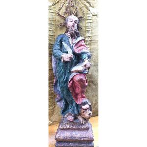 Saint Marc Évangéliste, Bois Sculpté Et Polychromé,Tirol XVIIIème Siècle 
