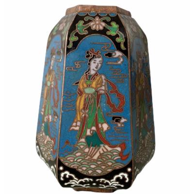Hexagonal Vase In Cloisonne Enamels China